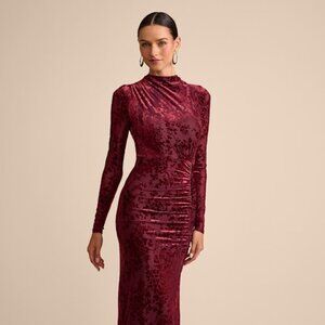 Lulus Neilina Burgundy Velvet Jacquard Mock Neck Maxi Dress Red - Size XS
